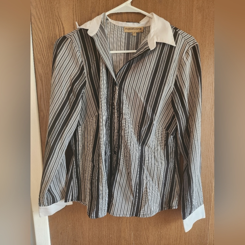 Notations Black and White Striped Button Down Shirt